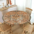 thumbnail image 2 of Boho Round Fitted Tablecloth with Elastic Edge,Water-Resistant Picnic Vintage Orange Carpet Distressed Table Cover for 45"-52" Found Tables Rust Dull Teal tapestry Table Cloth for Dinner,Outdoor,Patio, 2 of 6