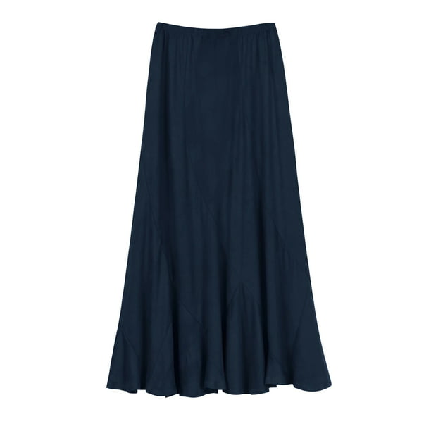 Urban CoCo Vintage Elastic Waist A-Line Midi Skirt (Indigo Blue, XL ...