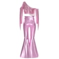 thumbnail image 6 of iiniim Girls Sparkly Dance Outfits Sequin Crop Top and Metallic Flare Pants Kids Hip Hop Disco Pink 6, 6 of 7