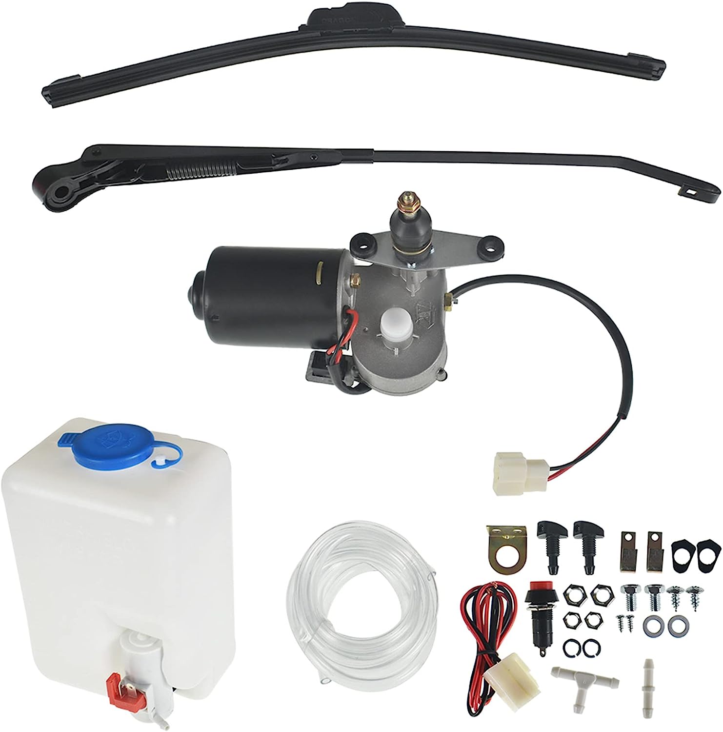 munirater 12V Universal Electric Motor UTV Windshield Wiper Kit with Washer Pump Bottle Kit