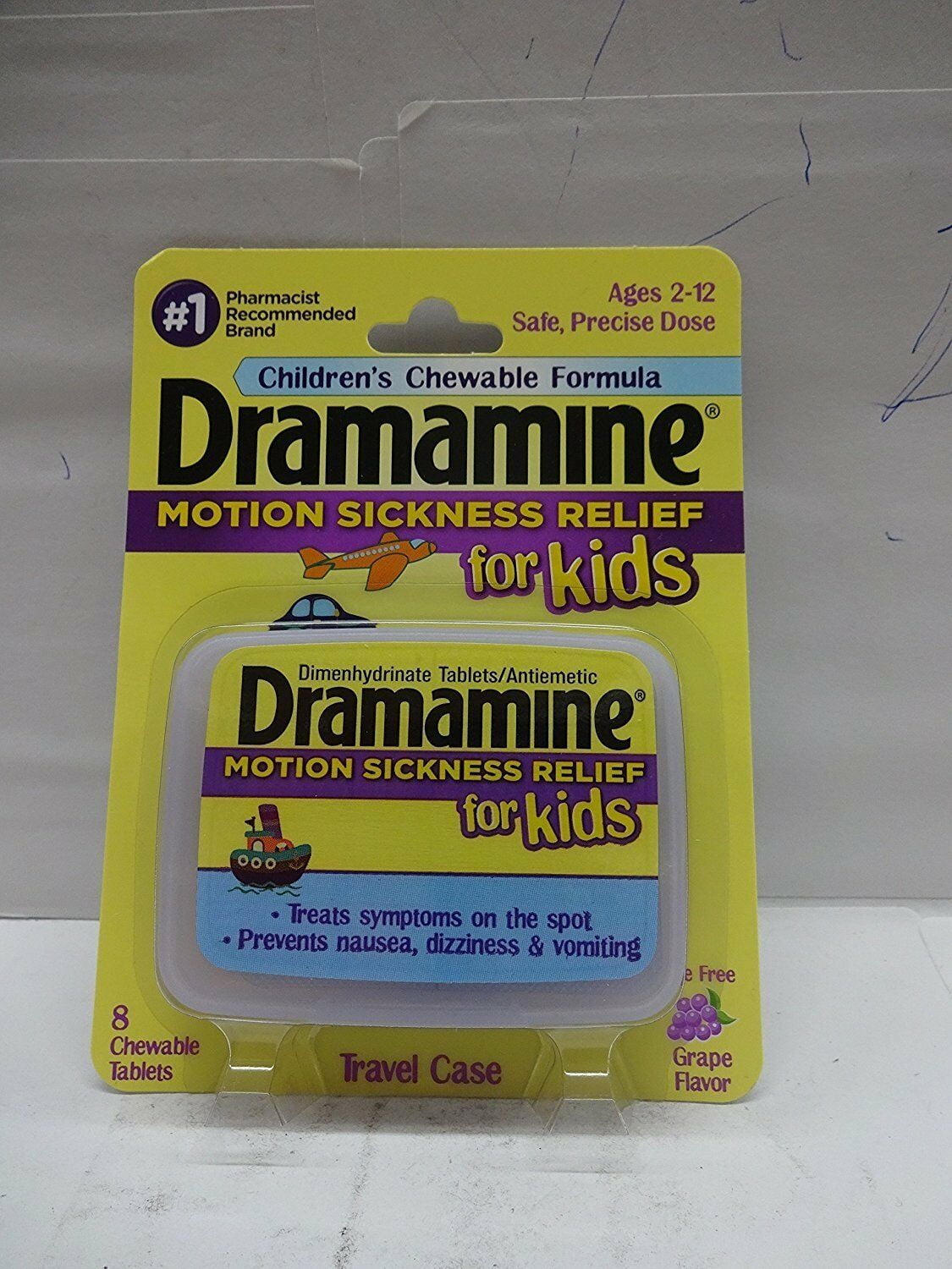 Dramamine Motion Sickness Relief for Kids Travel Case, Grape, 8ct, 3-Pack