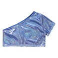 thumbnail image 5 of Yhong Kids Girls Shiny Sparkly One Shoulder Short Sleeve Dance Crop Top Hip Hop Street T-Shirts Blue 150, 5 of 7