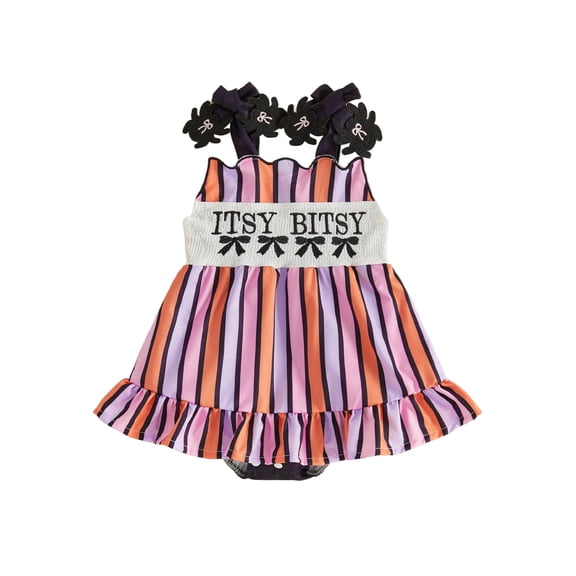 RUINIXCW Newborn Baby Girl Halloween Outfit Smocked Romper Dress Infant Baby Girls Summer Fall Clothes Pumpkin Spider Embroidery Sleeveless Dress Playsuit