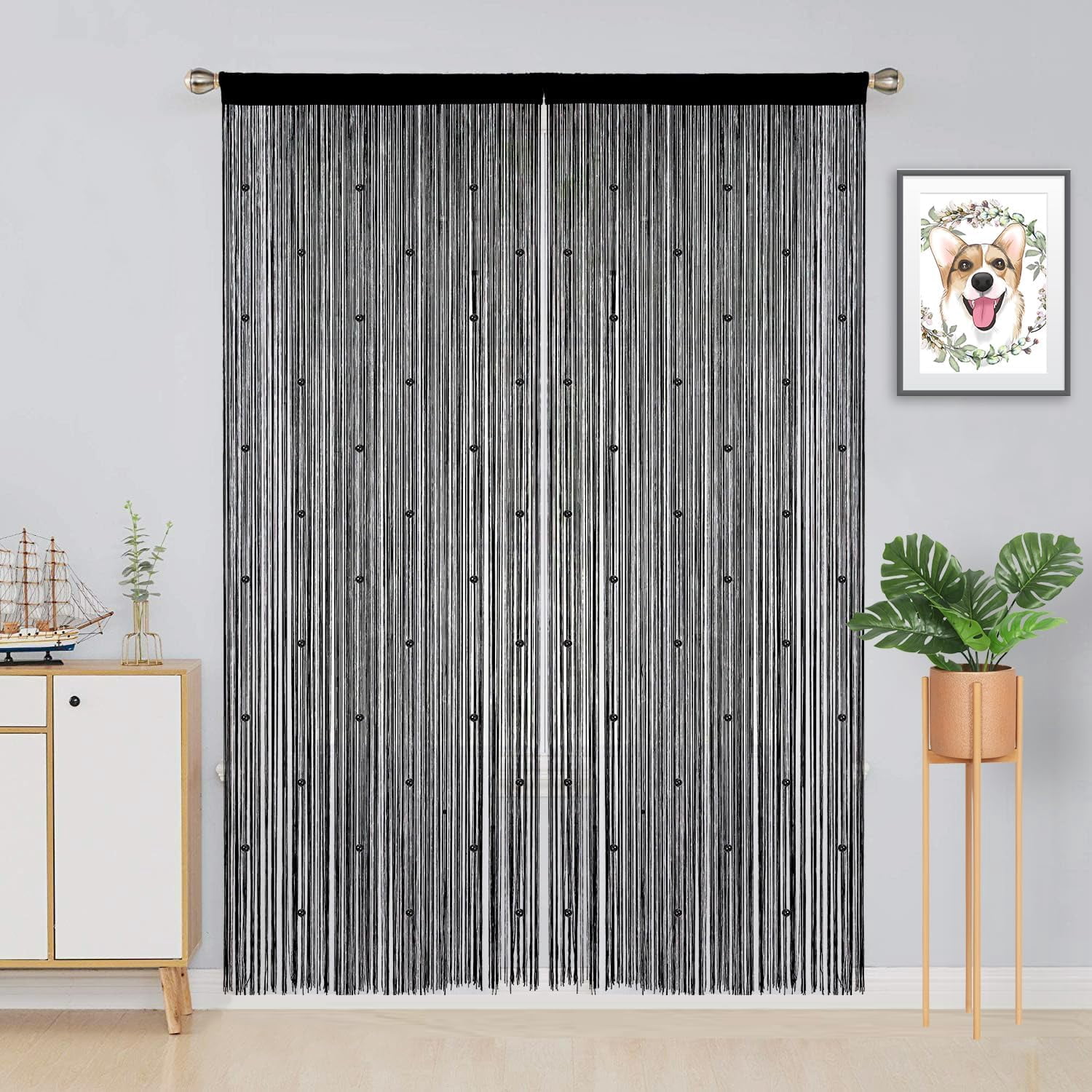 UniVerse Beaded Curtain Beaded Curtains for Doorways Crystals Suitable for Interior Hanging Decoration and Partitions Closet Curtains (39"x79", Black)