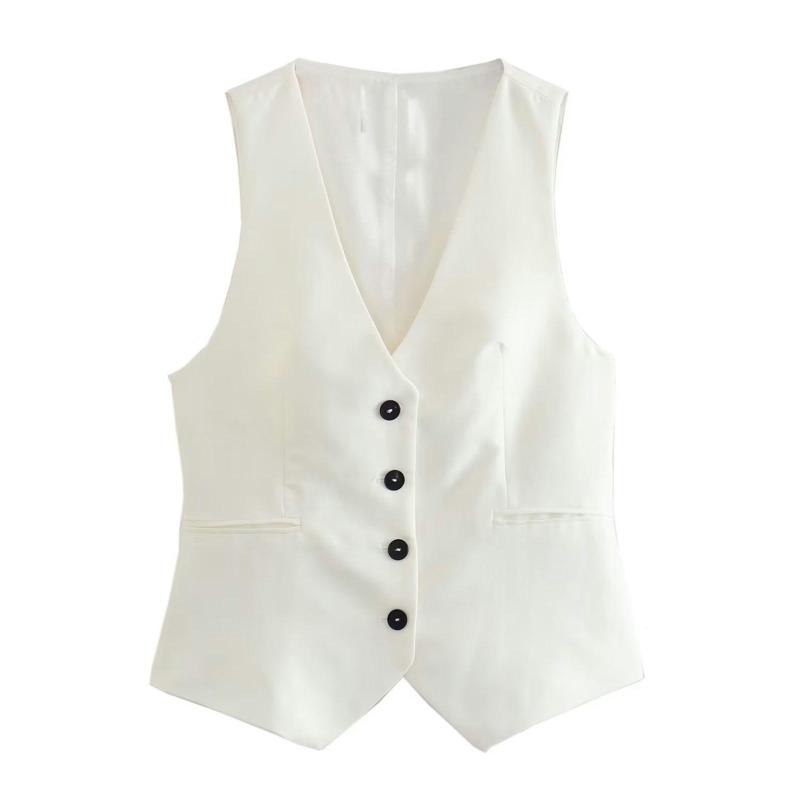 New linen double-breasted women's suit jacket + vest vest +