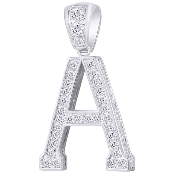 AFFY 1/2 Carat Round White Natural Diamond Hip Hop Jewelry Initial "A" Alphabet Pendant In Sterling Silver