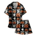 thumbnail image 3 of Halloween Pjs Set Pumpkin Ghost Bat Print Silk Satin Pajamas Set Short Sleeve Button Down Nightwear with Shorts Set Tween Clothes for Girls 10-11 Years, 3 of 4