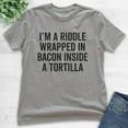 thumbnail image 2 of Kids I'm A Riddle Wrapped In Bacon T-shirt, Youth Kids Boy Girl T-Shirt, Bacon Shirt, Taco Shirt, Dark Heather Gray, X-Small, 2 of 4