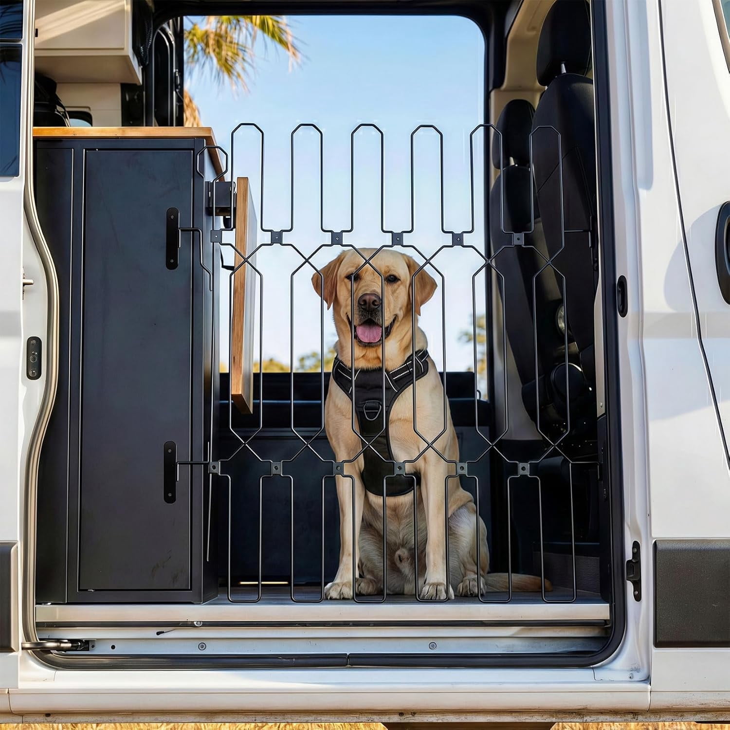Three Tree Metal Retractable Pet Gate, 36"W x 31"H Vertical Bar Safety Dog Door Barrier, Easy Install for Doorways, RV Home Indoor Use