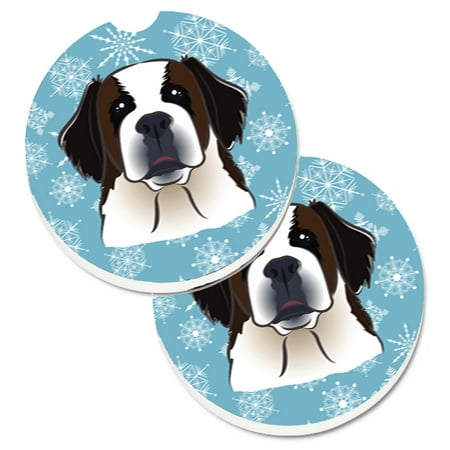 

Carolines Treasures BB1680CARC Snowflake Saint Bernard Set of 2 Cup Holder Car Coasters Large multicolor