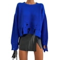 thumbnail image 1 of xiaxaixu Women’s Ripped Sweaters, Long Sleeve Round Neck Solid Color Loose Knit Jumper Tops, 1 of 9