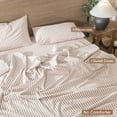 thumbnail image 4 of MooMee Striped Duvet Cover Set Twin 100% Washed Cotton Linen Like Textured Breathable 2-Piece (Dark Orange& White Classic Stripes, 68"x90"), 4 of 7