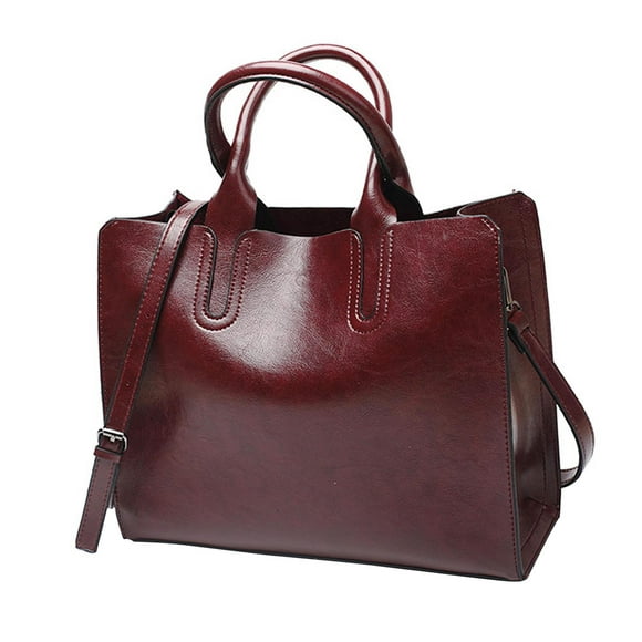 Elegant Womens Leather Handbag Zipper Closure Big Capacity Purse Bag Satchel Coffee