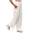 thumbnail image 5 of Franhais Summer Women Loose Long Trousers, Ladies Leisure Style Solid Color High Waist Ruched Beach Wide Leg Pants with Pocket, 5 of 9