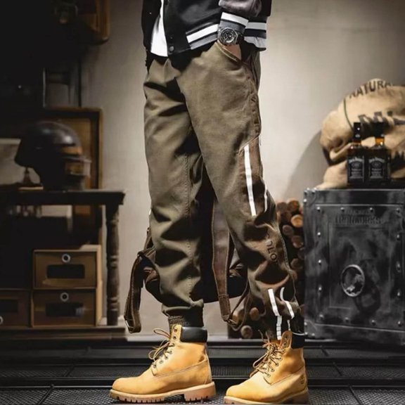 NinXxx Men's Spring Work Casual Tapered Elastic Cargo Pants Green L