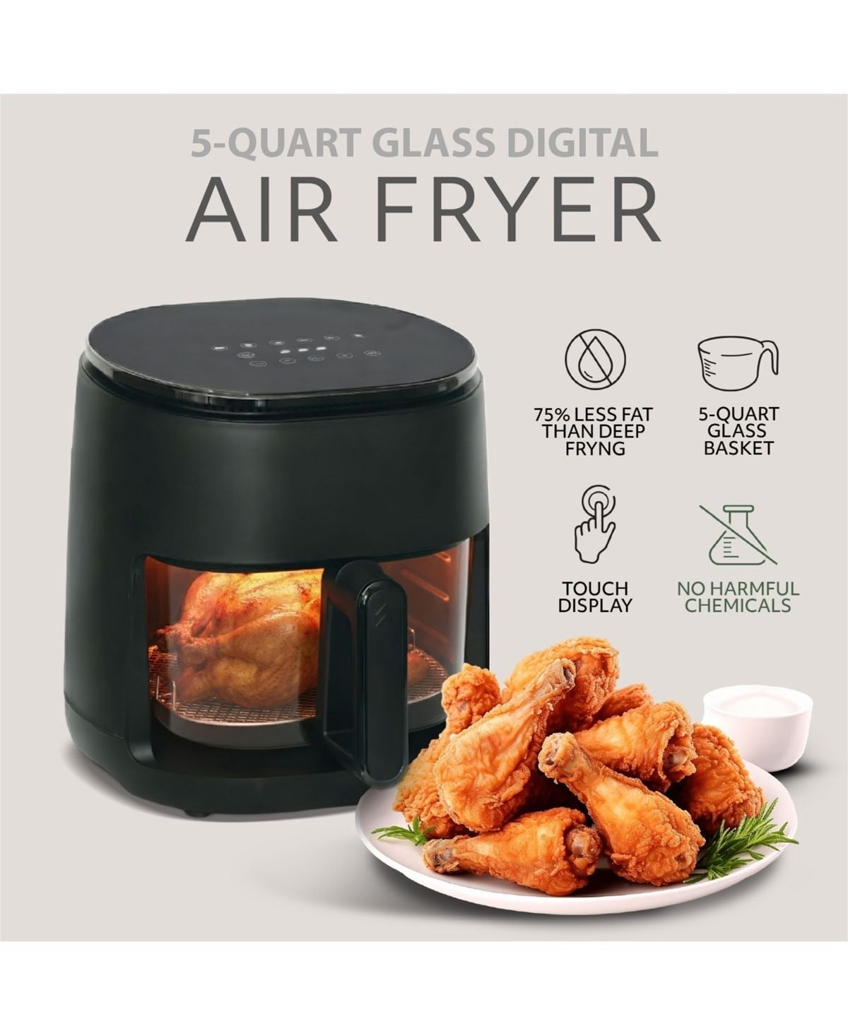 5 Qt. Glass Air Fryer with Digital Touch Screen