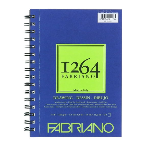 Fabriano 1264 Drawing Pad, 5.5 inx8.5 in, 75 lb, 50 Sheets, 100% Alpha-Cellulose, Drawing & Illustration