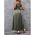 thumbnail image 2 of Green Solid Satin Halter Maxi Dress With Front Slit And Belted Waist, 2 of 7