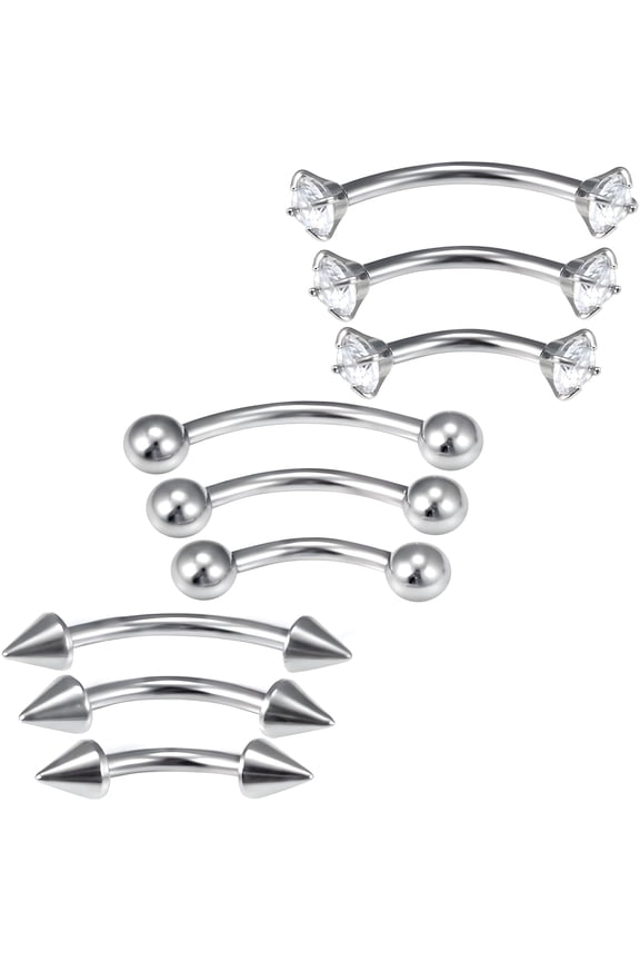 2026 New Eyebrow Piercing Jewelry Surgical Steel Curved Barbell Tiny Eyebrow Ring Vertical Labret Lip Jewelry Ear Rook Small Belly Button Ring 16G 6Mm/8Mm/10Mm 9Pcs,16G,Silvertone
