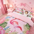 thumbnail image 3 of meiyoeat Watercolor Flamingo Tropical Pattern Bedding,Pink Floral Print Duvet Cover Full For Girl,Reversible,3-Piece,1 Duvet Cover and 2 Pillowcases, 3 of 6