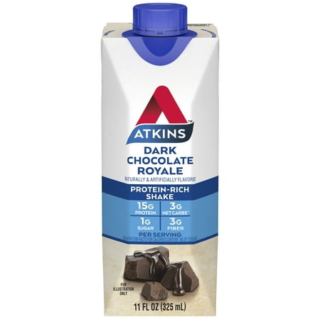 Atkins Gluten Free Protein-Rich Shake, Dark Chocolate Royale, Keto Friendly, 3/4ct Packs(Ready to Drink)
