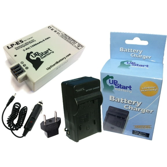 Canon EOS Rebel T1i Battery and Charger with Car Plug and EU Adapter - Replacement for Canon LP-E5 Digital Camera Batteries and Chargers (1200mAh, 7.4V Lithium-Ion)