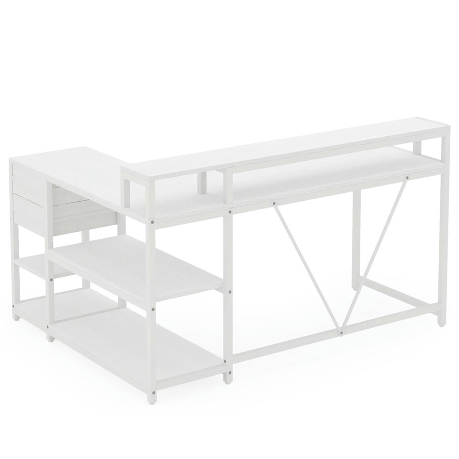 Demi Bonn Industrial L Shaped Gaming Desk, 55" Reversible Corner Executive Desk with Drawers and Shelves for Home Office, White