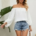 thumbnail image 5 of cfhntfmh Going out Tops for Women Trendy Chiffon off Shoulder Shirts Soft Long Sleeve Pleated Flowy Solid T-Shirts, 5 of 7