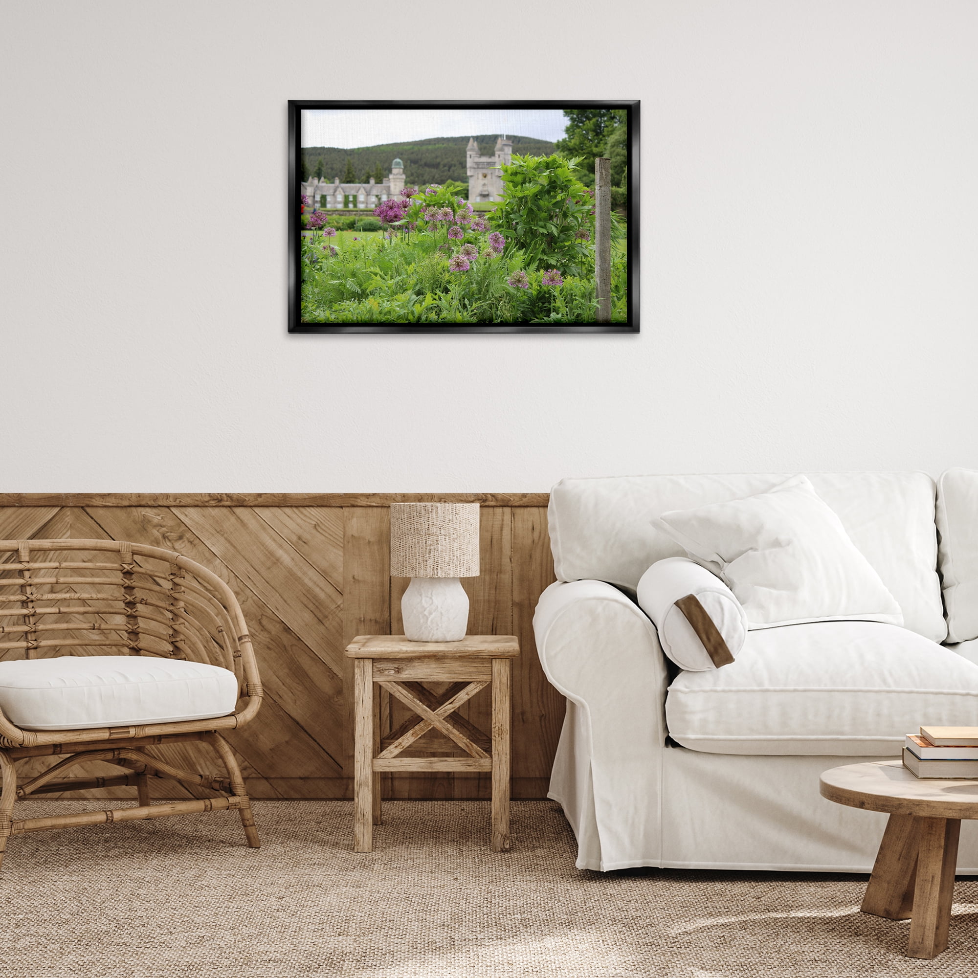 Stupell Industries Distant Castle View Landscape & Nature Photography Black Floater Framed Canvas Art Print Wall Art, 31 x 21