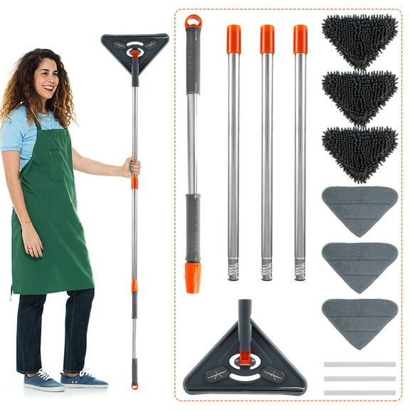 Ghopy 360°Degree Rotatable Adjustable Triangular Cleaning Mop Home Wall Ceiling Floor Cleaning Mop,Soft Dry and Wet Wall Cleaning Mop