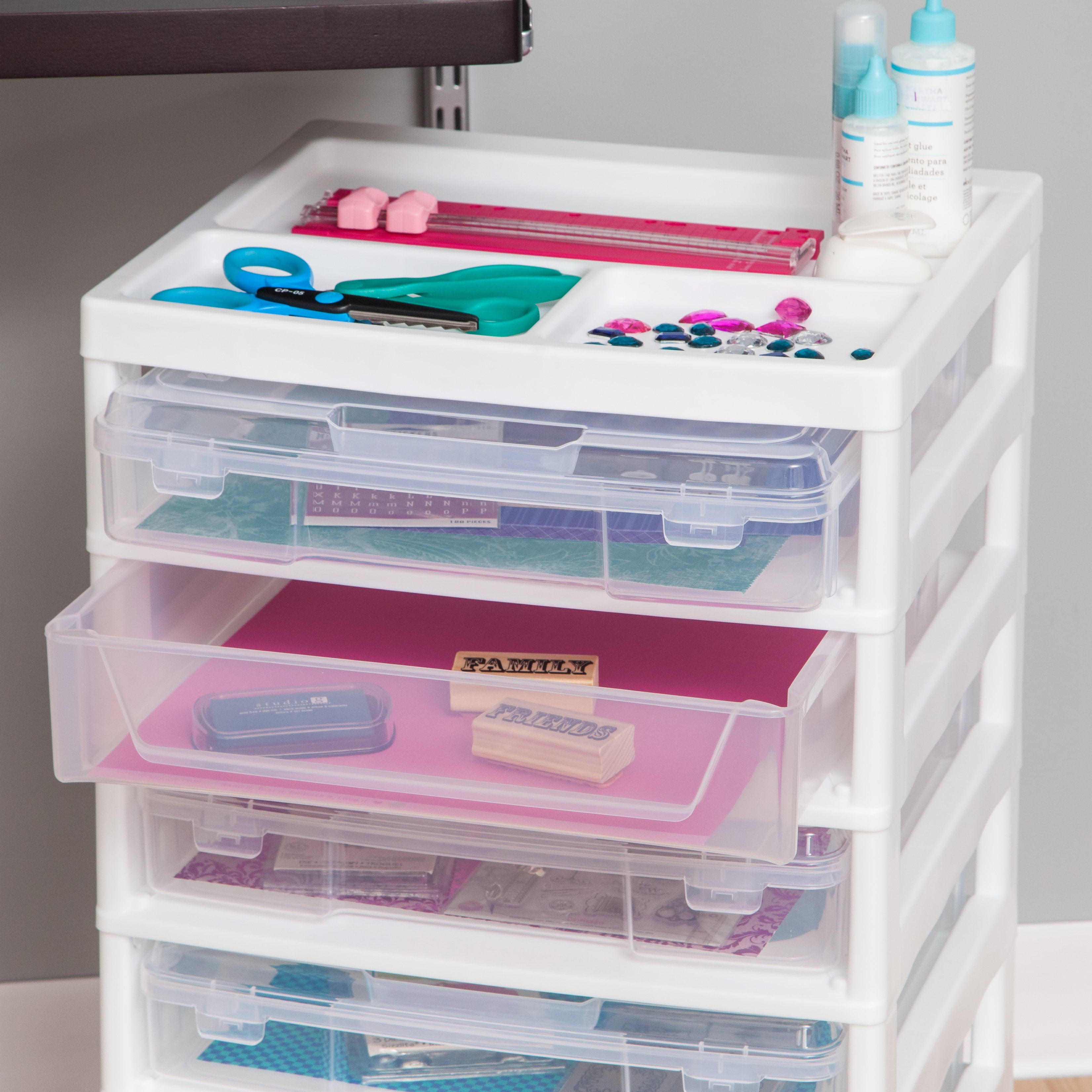 IRIS Fits 12" x 12" Paper, 6 Tier Scrapbook Rolling Storage Cart with Organizer Top for Papers Vinyl Tools Office Art