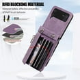 thumbnail image 6 of for Samsung Galaxy Z Flip 3 5G Case with Zipper Card Holders and Crossbody Strap & Short Belt for Women, RFID Blocking PU Leather Button Flip Shockproof Wallet Case Cover - Purple, 6 of 10