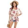 thumbnail image 5 of Sunsent Women's Floral Print Puff Sleeve Kimono Cardigan Loose Casual Cover Up Swimsuit Sunscreen Blouse Tops with Belt S-XXL, 5 of 8