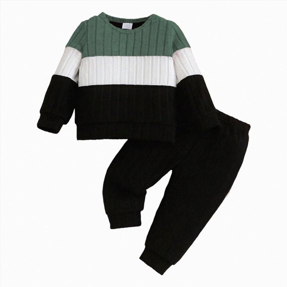 mgoYE Toddler Boy Clothes Fall Winter Outfit Sweatshirt Pants Set Baby Boys Color Block Long Sleeve Sweatshirt Pants Outfits, Soft Fall Sweatsuit Sets