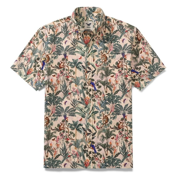 YIUME Men's Hawaiian Shirt Tropical Paradise By Wipada Kulenkampff Cotton Button-down Short Sleeve Aloha Shirt