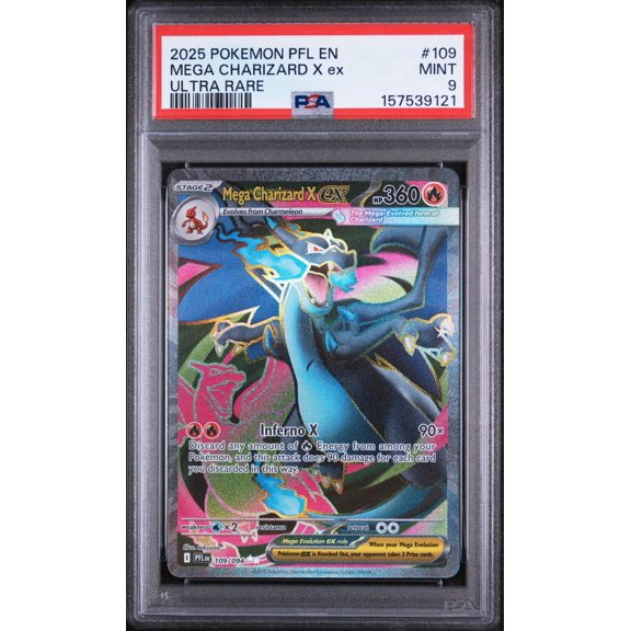 Collectible 2025 Pokemon Mega Evolution Phantasmal Flames Ultra Rare Mega Charizard X Ex #109 PSA 9