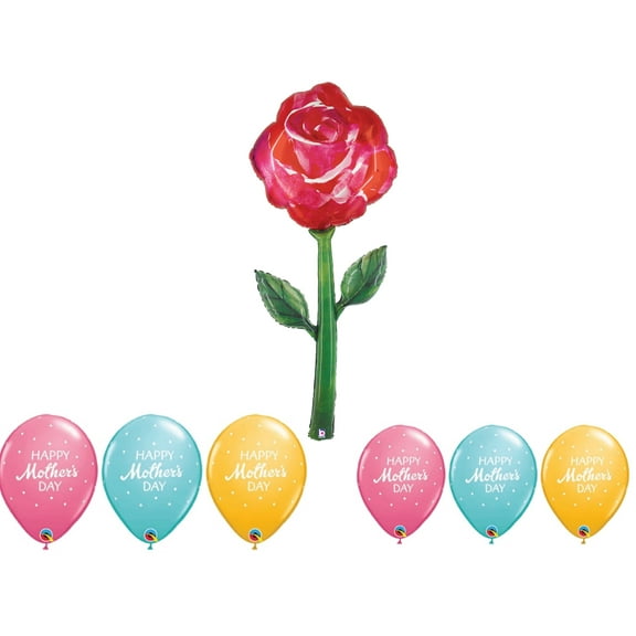 LOONBALLOON Mother's Day Theme Balloon Set, 5 Foot Fresh Picks Watercolor Rose Balloon and 6x Latex Balloons