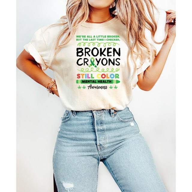 Craies de Cire Cassés, T-Shirt de Sensibilisation aux Questions de Santé Mentale, comme sur l'Image - S