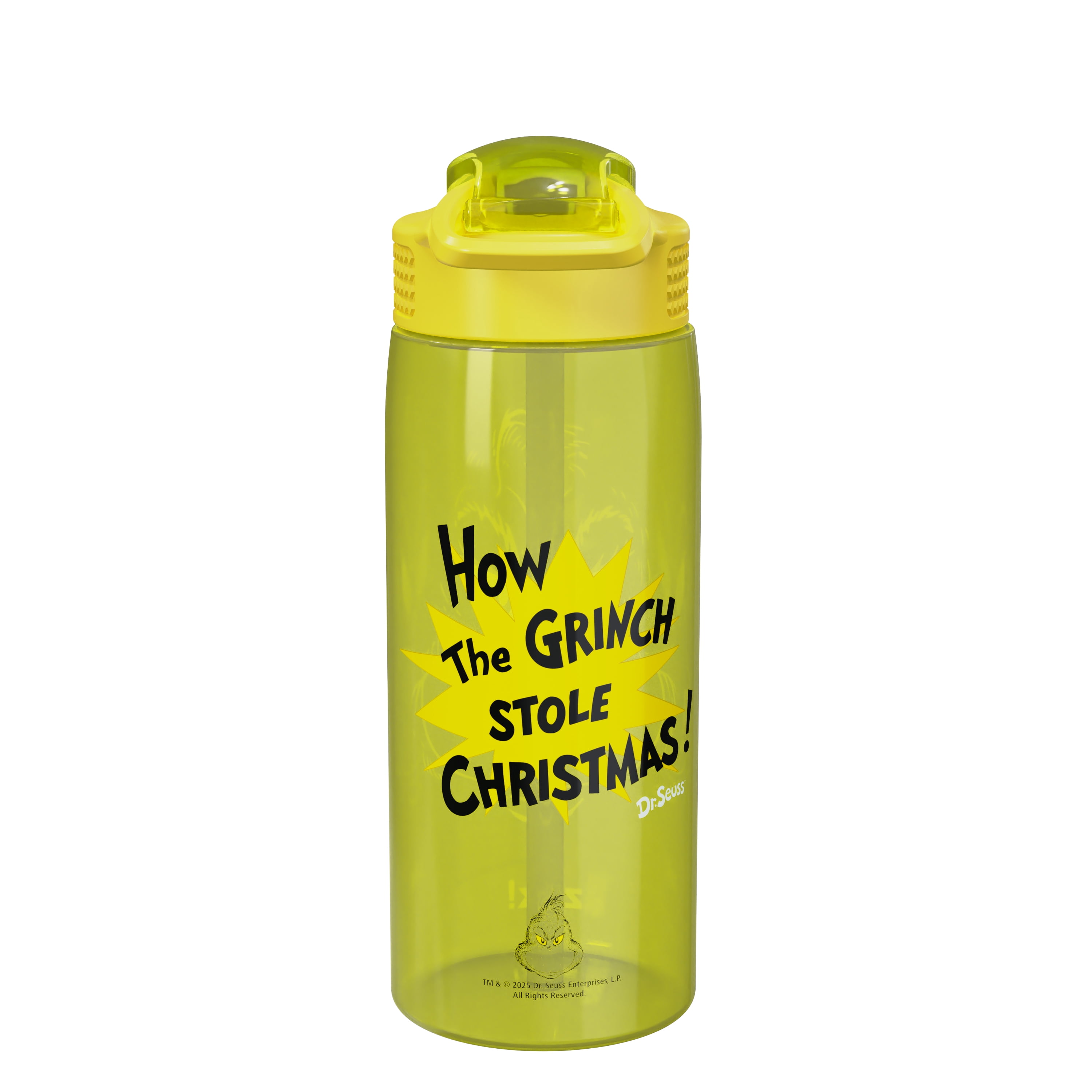Zak Designs Durable Plastic 25oz Grinch Kids Water Bottle with Straw and Handle