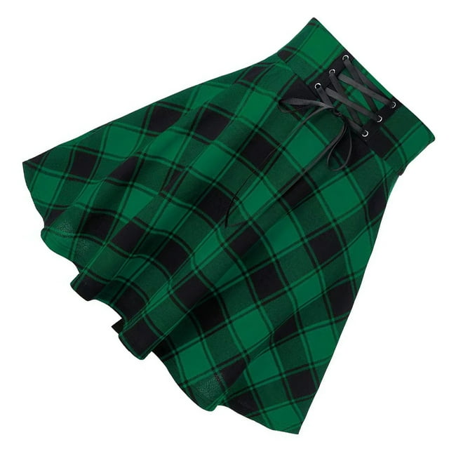 Sonducket corta gótica a cuadros para mujer, faldas con corsé plisado a cuadros con cordones, ropa de discoteca, vestido Vintage con Prendas para la parte inferior del cuerpo Verde SG