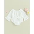 thumbnail image 3 of Newborn Baby Girl Ruffle Long Sleeve Romper 3M 6M 12M 18M  Bowknot Cotton Linen Onesie Bodysuit Cute Fall Outfit Clothes, 3 of 10