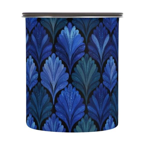 500ml Stainless Steel Food Storage Containers Blue Batik Leaves Pattern Airtight Kitchen Canisters with Vacuum Lid for Coffee Tea Flour Sugar Grains