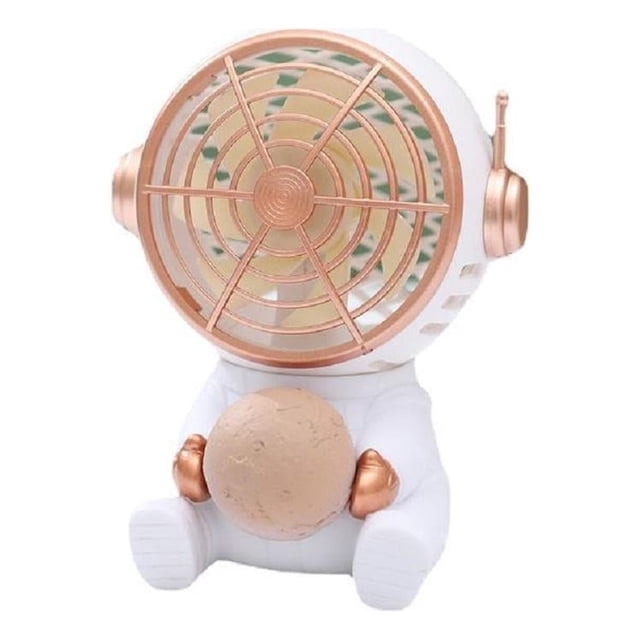 Mini ventilador portátil con forma de astronauta de dibujos animados, ventilador de escritorio recargable con luz ambiental de planeta, ventilador de bolsillo para viajes al aire libre y Camping