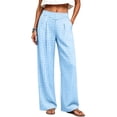 thumbnail image 3 of Maplenight Womens Plaid Pants Wide Leg Elastic High Waist Pleated Casual Pants Summer Vacation Office Trousers with Pockets, 3 of 6