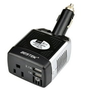 BESTEK MRI1511C 150-Watt 12-Volt DC Plug-in Cigarette Lighter Power Inverter with Pivoting Plug Head, 1 AC Outlet, and 2 USB Ports with 3.1 Amps Shared
