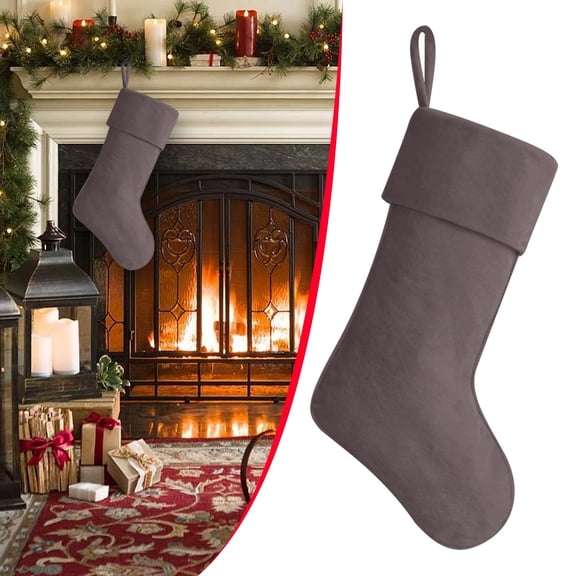 Velvet Christmas Stocking, Soft Plush Xmas Stockings, Classic Stocking Decorations for Family Christmas Holiday Party Decor, Gray