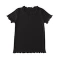 thumbnail image 5 of YDFCWXW Toddler Baby Girls Summer Short Sleeve Lettuce Trim Ribbed Knit T-Shirts Solid Color Casual Blouse Tops (Black, 6-12 Months), 5 of 6