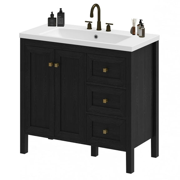 Craftian 36'' Modern Bathroom Vanity with Sink Combo, Freestanding Bathroom Storage Cabinet with Drawers & Doors, Black