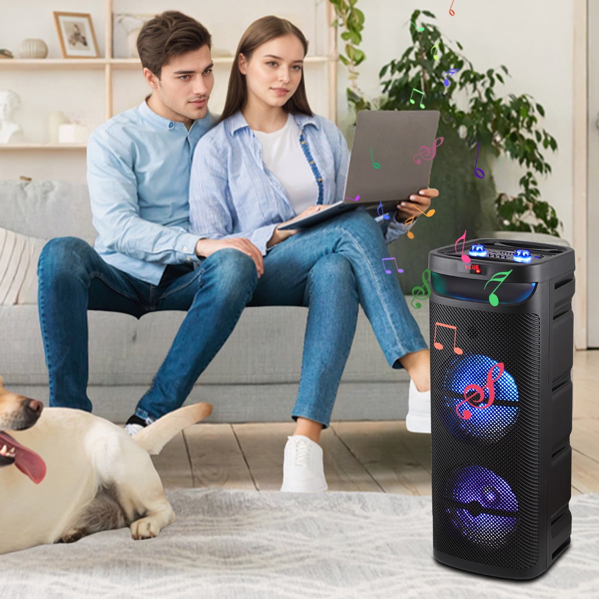 RIDWIND 5000W Peak Power Dual 10" Woofers Portable Party Speaker, Indoor & Outdoor Loud Heavy Bass Sound System with Microphone, RGB Lights, Remote Control, Support TWS/USB/FM, Rechargeable Battery