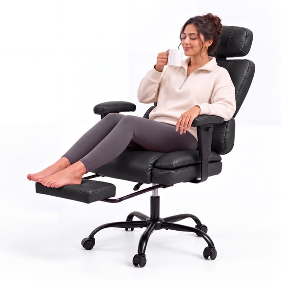 HOMRELEXA Ergonomic Office Chair Big and Tall with Adjustable Armrests and Headrest, PU Leather Comfy Desk Chairs for Home Office, Black